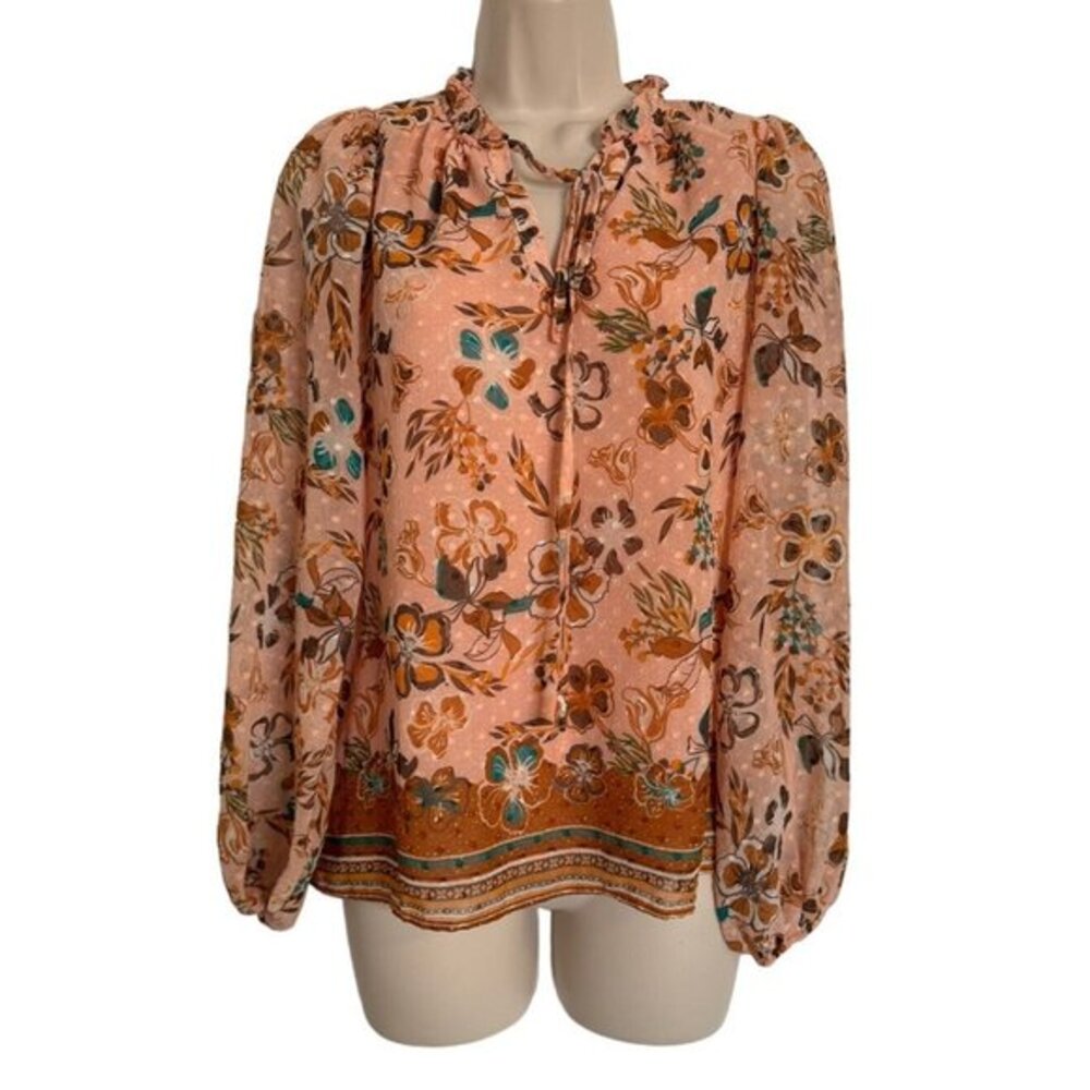 NWOT Joie peach floral Semi Sheer long sleeve blouse size XS Oversized Lined